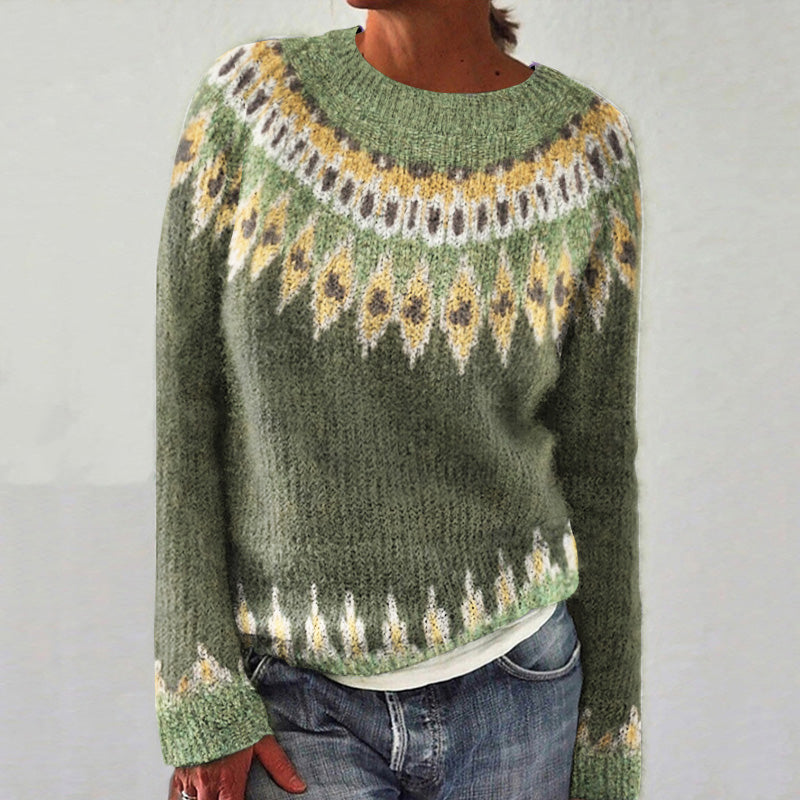 Vintage Ethnic Geometric Jacquard Iceland Knit Women's Cozy Sweater elevenforest