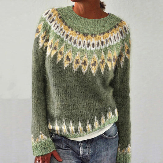 Vintage Ethnic Geometric Jacquard Iceland Knit Women's Cozy Sweater elevenforest