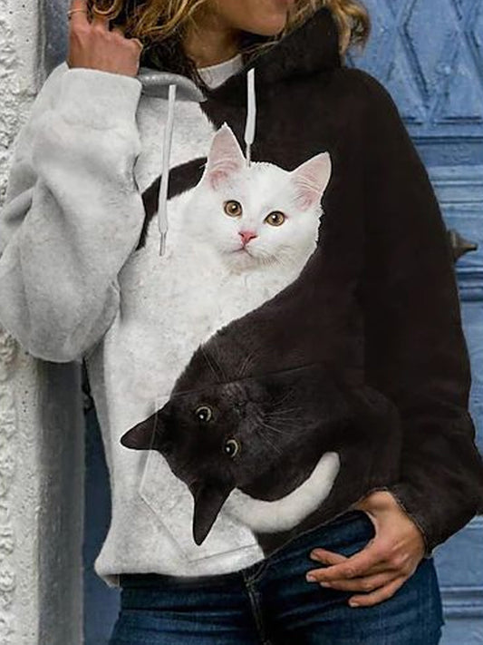 Autumn Winter Cute Cat Print Hoodie artswardrobe