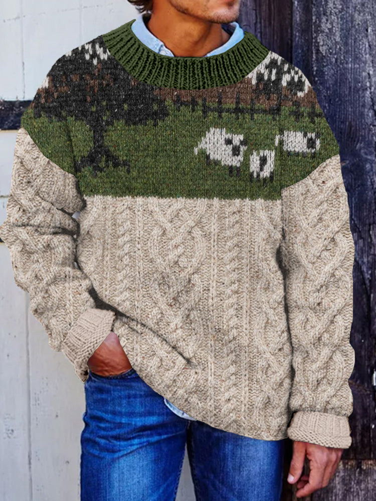 Men's Vintage Sheep Knitted Pattern Cozy Sweater artswardrobe