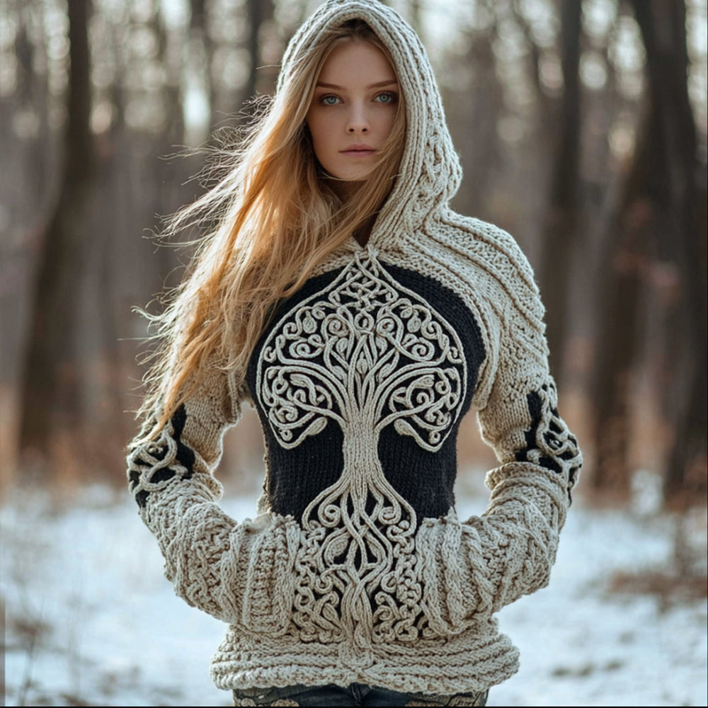 Women's Viking Style Tree Of Life Celtic Knot Hooded Sweater artswardrobe