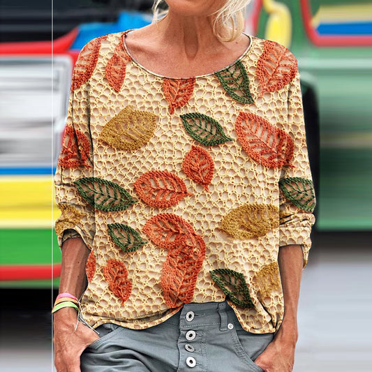Women's Fall Autumn Season Leaves Pattern Print Long Sleeve T-Shirt artswardrobe