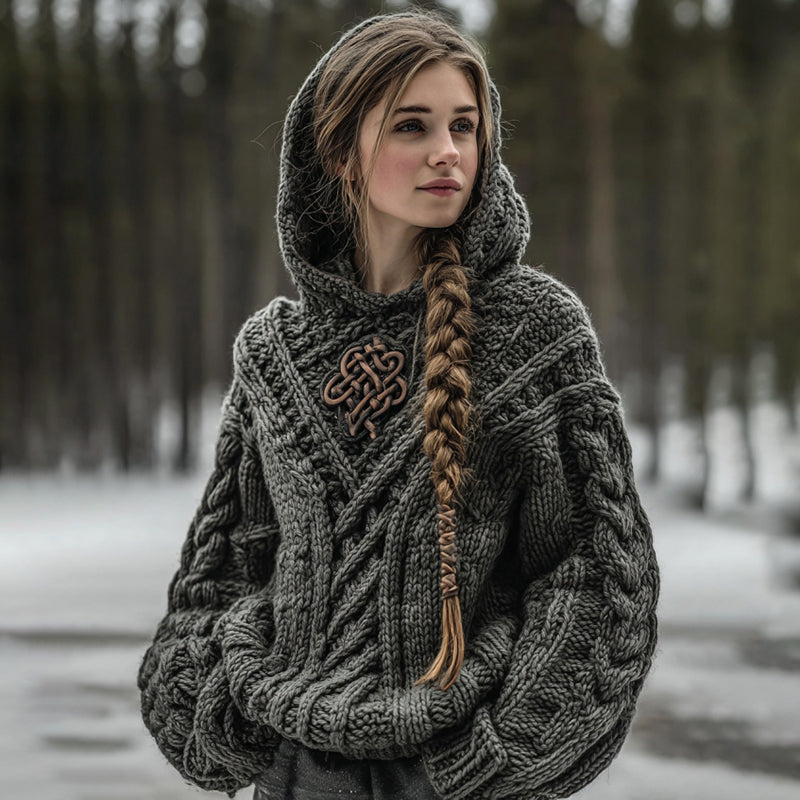 Women's Vintage Celtic Knot Art Knit Hooded Sweater artswardrobe