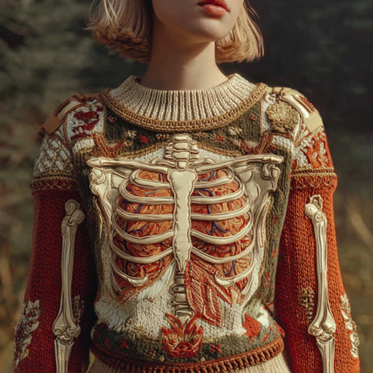 Vintage Halloween Human Anatomy Art Sense Thick Needle Round Neck Sweater artswardrobe