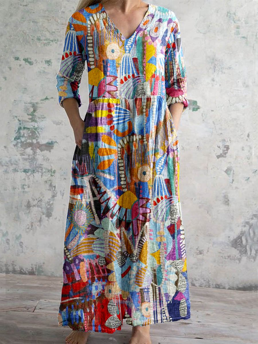 Women's Elegant Geometric Floral Print Cotton Dress