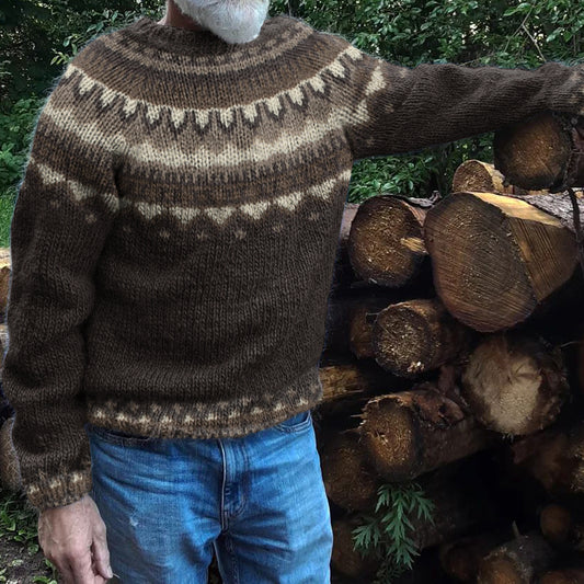 Men's Retro Jacquard Geometry Rhombus Crew Neck Sweater elevenforest