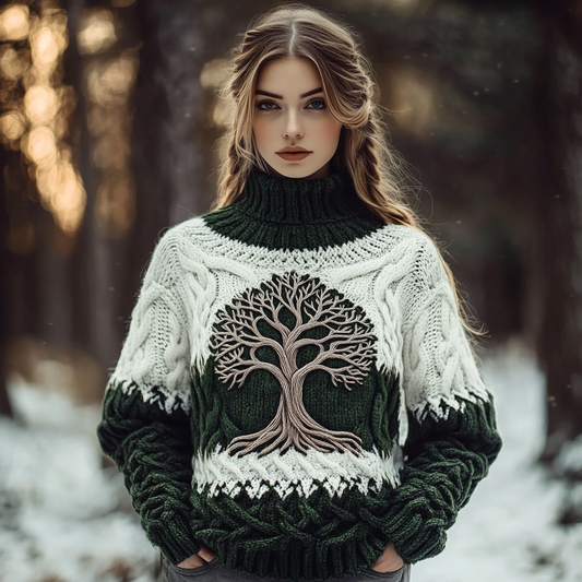 Women's Viking Tribal Tree Of Life Celtic High Neck Sweater elevenforest