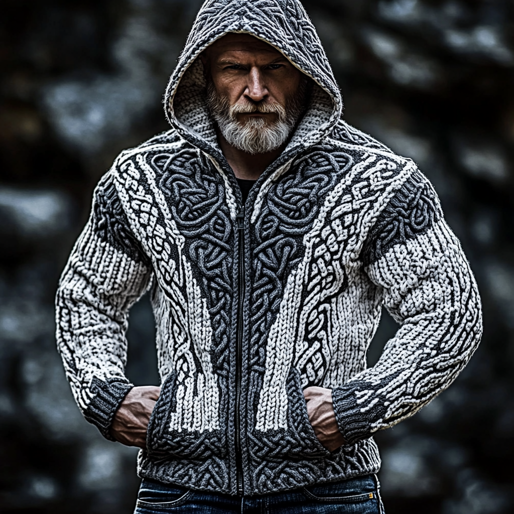 Men's Vintage Celtic Knot Hooded Zip Up Sweater artswardrobe