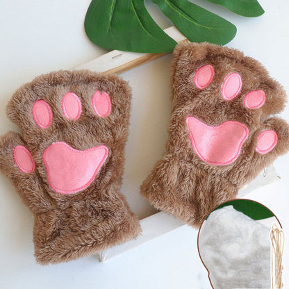Comstylish Cute Cat Paw Half-finger Plush Gloves