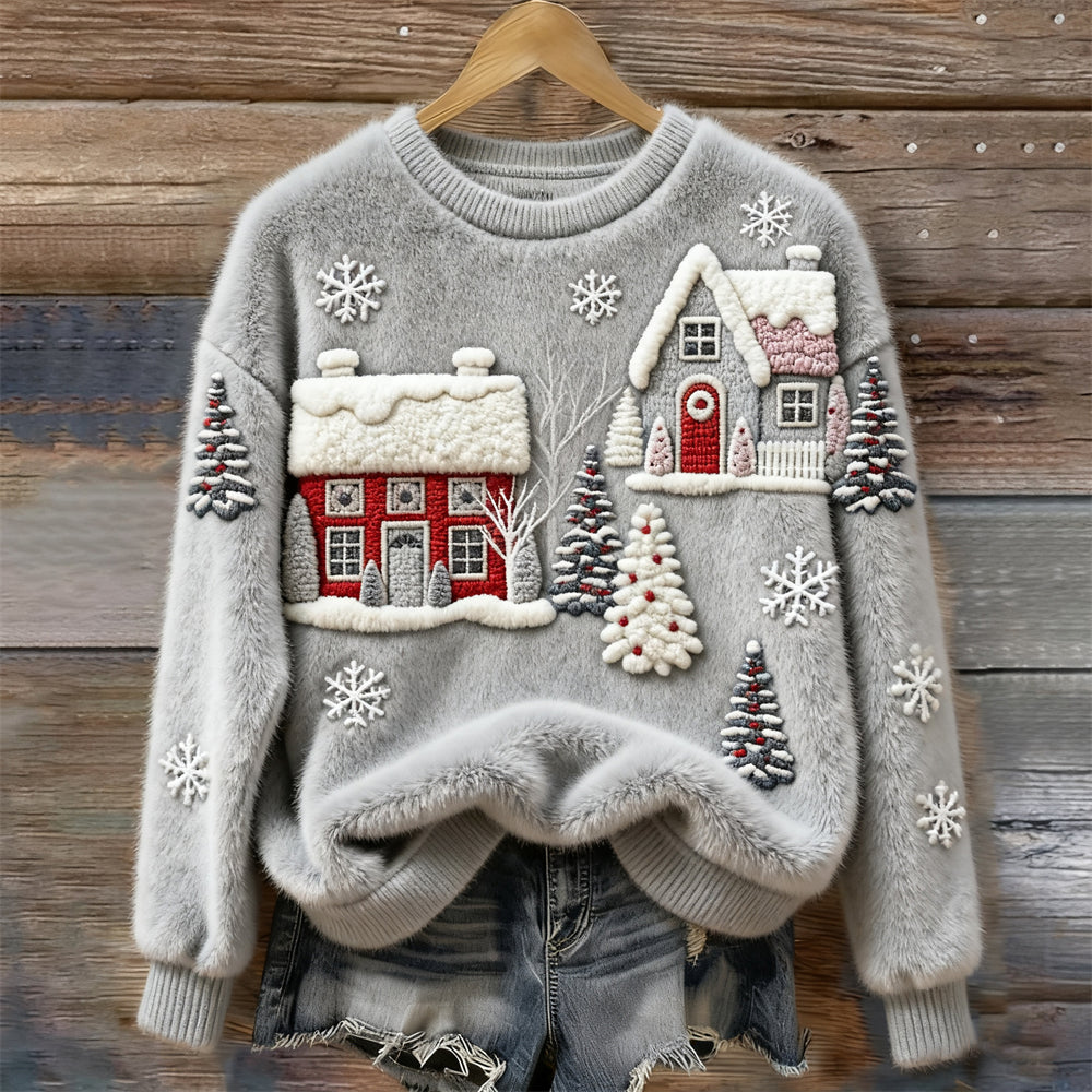 Christmas House Art Women's Cozy Plush Sweater