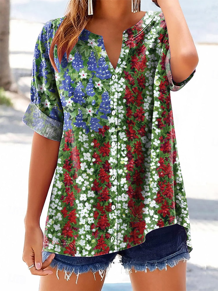 Women's Independence Day Flag Floral Art Pattern Art Print Casual Cott