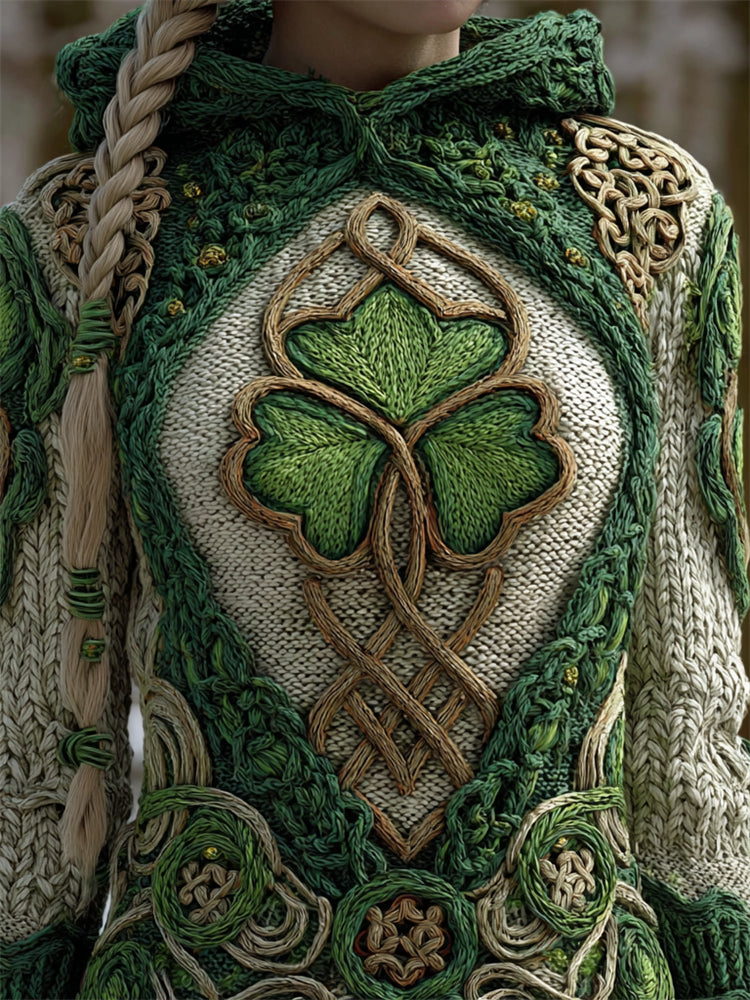 Irish Shamrock Viking Celtic Knot Cozy Knit Hooded Sweater artswardrobe