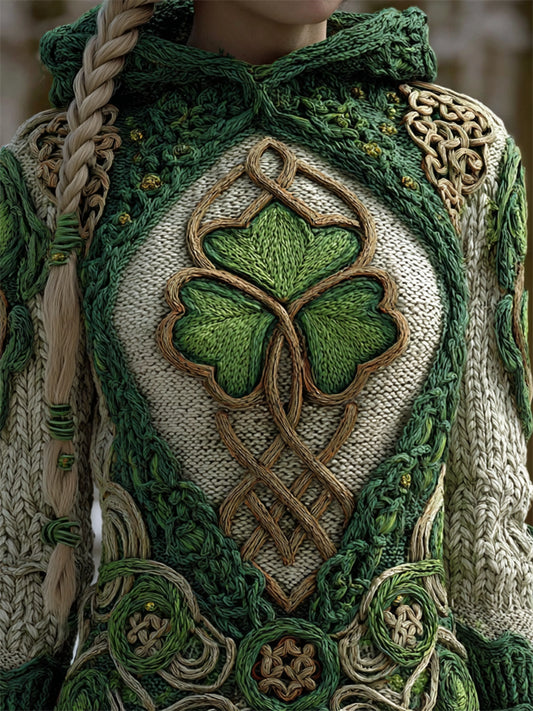Irish Shamrock Viking Celtic Knot Cozy Knit Hooded Sweater artswardrobe