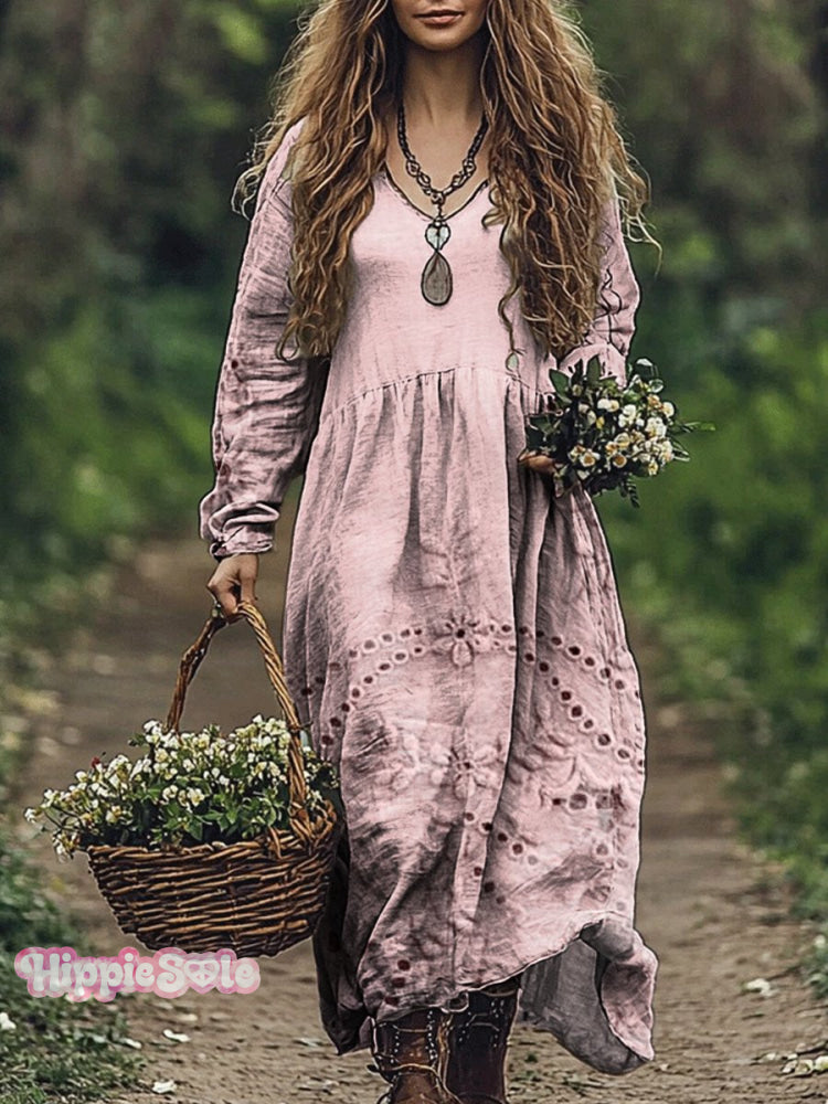 Women's Floral Textured Art Patterns Print Casual V-Neck Pocket Cotton