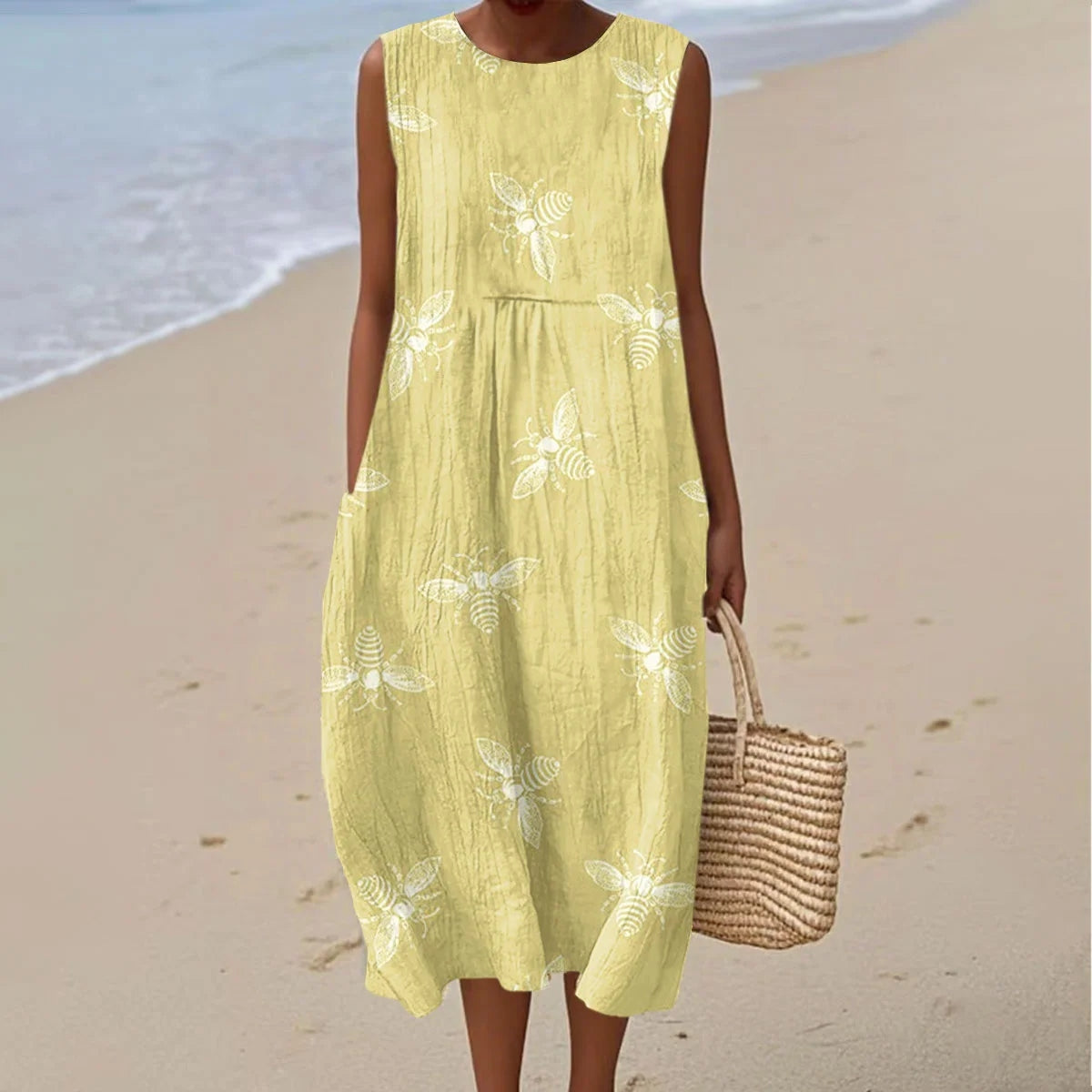 Women's Vintage Bee Art Design Midi Tank Dress artswardrobe