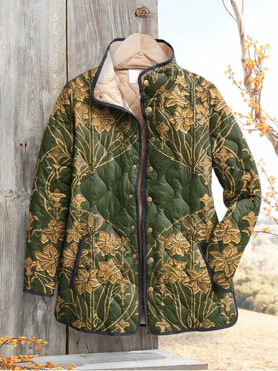 Women's Vintage Lovely Floral Art Print Casual Quilted Cardigan