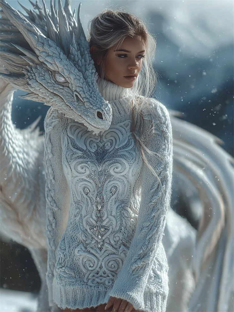 Viking Warrior Glitter Beaded Celtic Knot Turtleneck Cozy Sweater Dress elevenforest