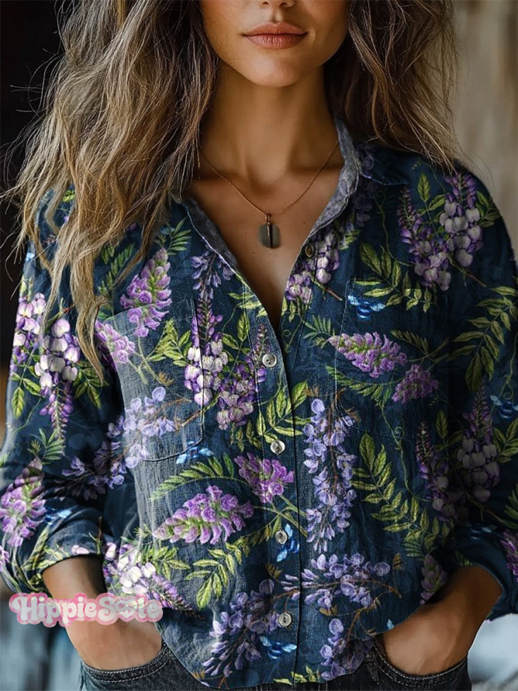 Lavender Repeat Pattern Printed Women's Casual Long Sleeve Comfortable