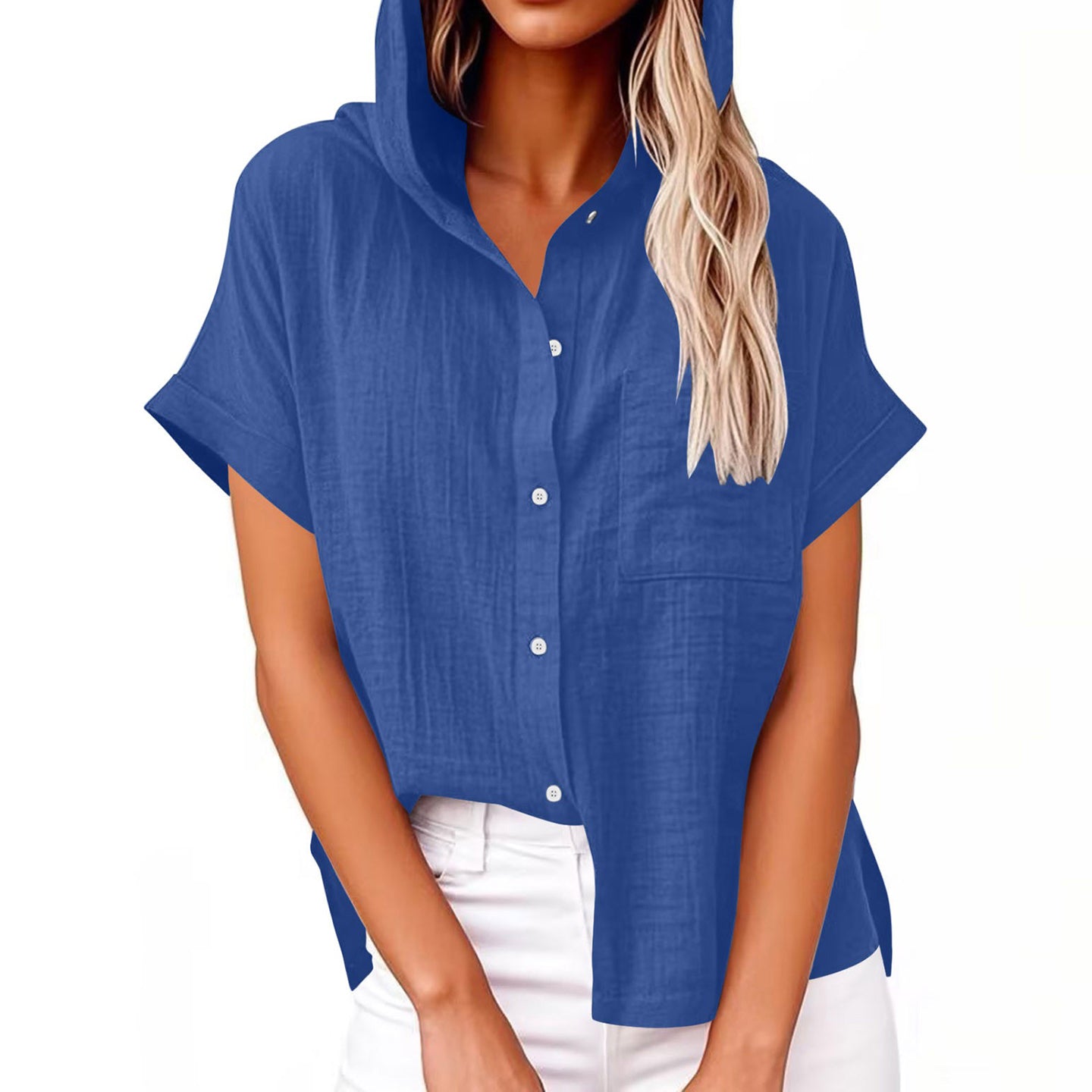 Comstylish Women's Solid Color Linen Vintage Hooded Shirt