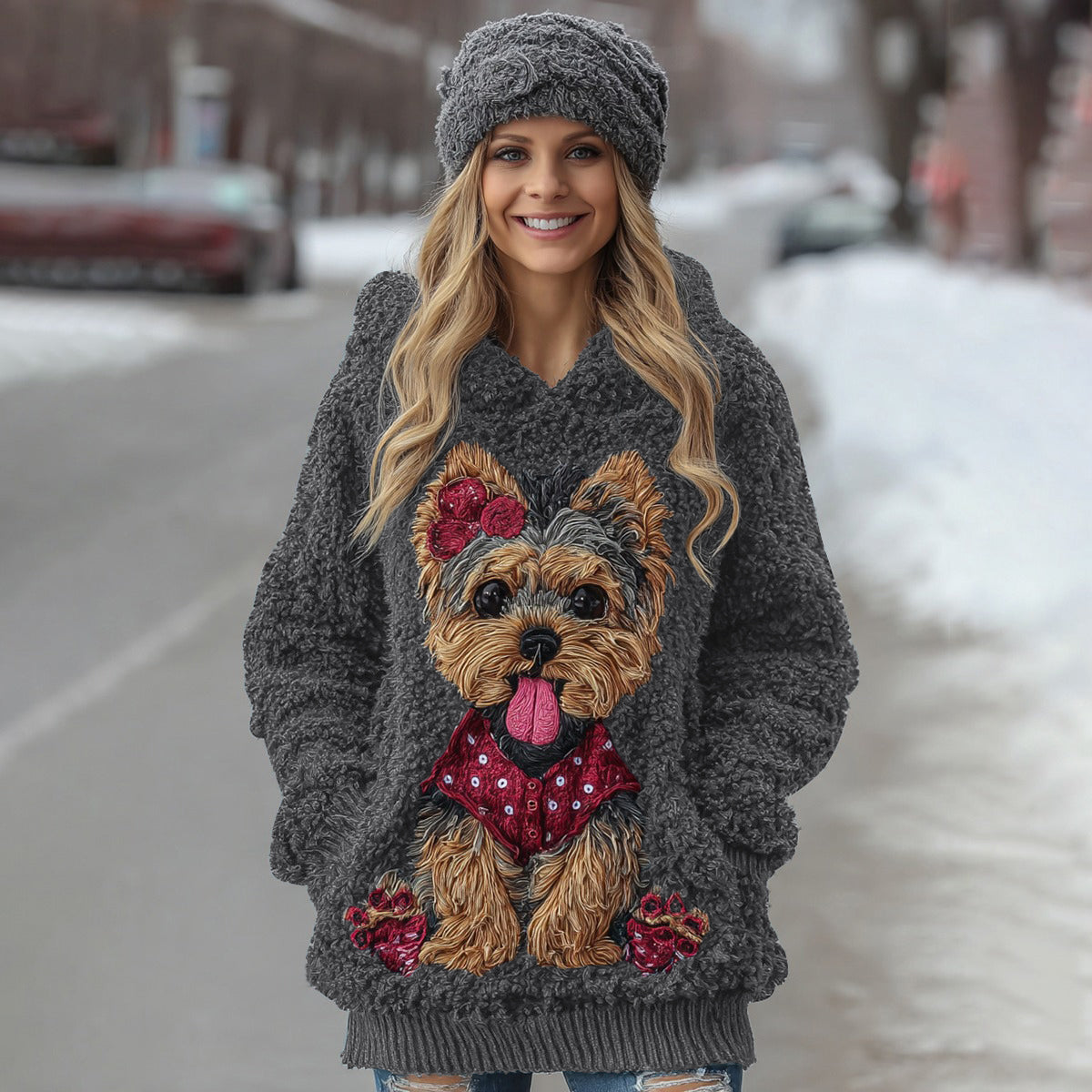 Cute Fuzzy Yoshka Puppy Soft Hooded Sweater artswardrobe