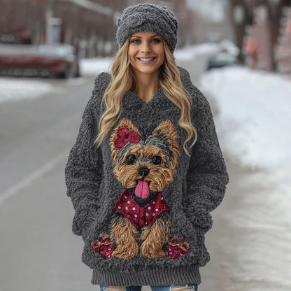 Cute Fuzzy Yoshka Puppy Soft Hooded Sweater artswardrobe