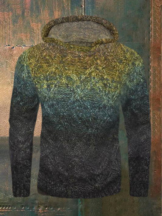 Vintage Gradient Knit Men's Hooded Sweater elevenforest