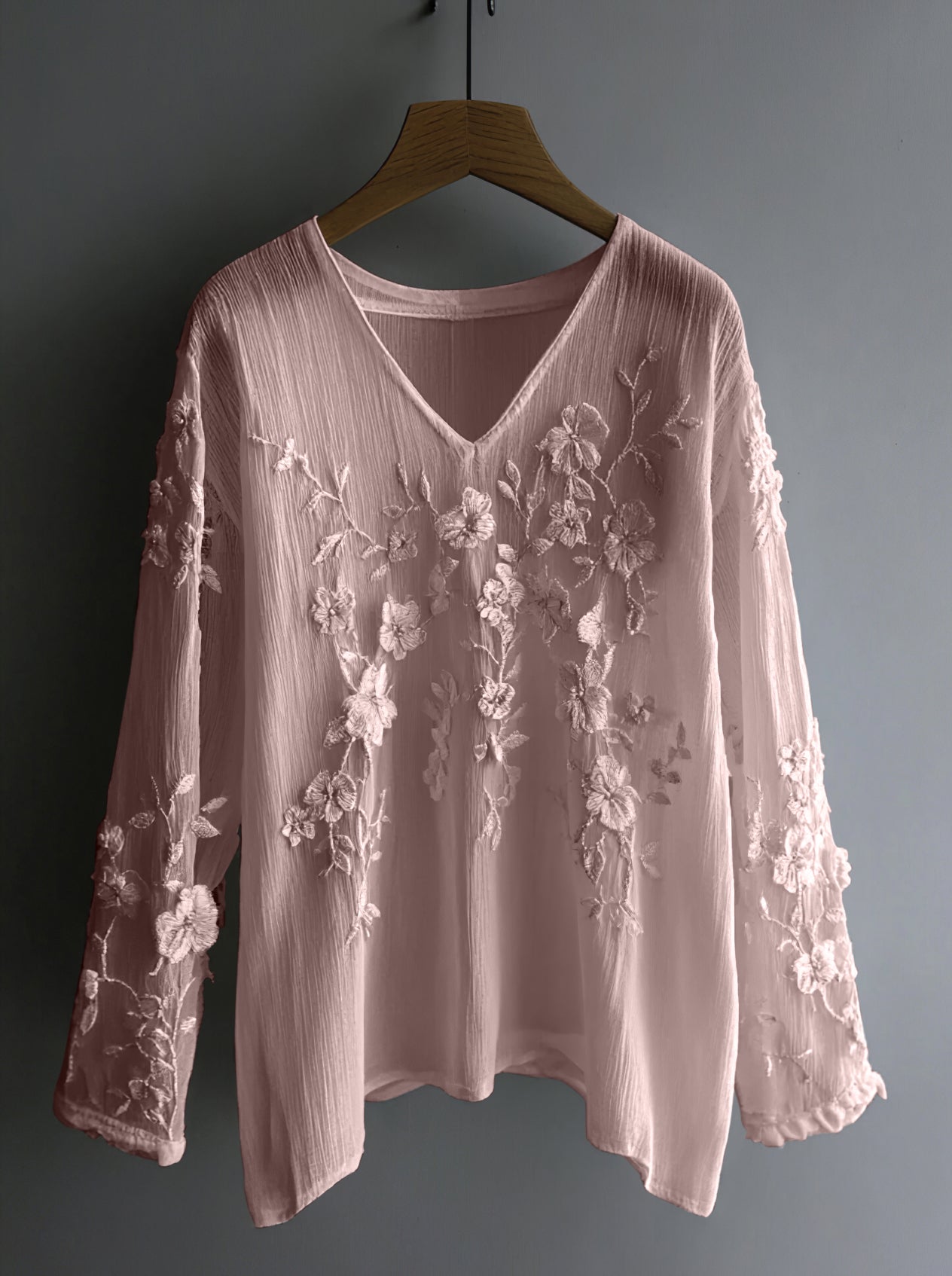 Comstylish Vintage Floral Lace Embroidered Comfy Long Sleeve Tunic