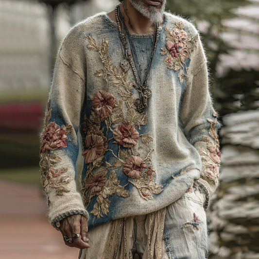 Men's Classic Floral Art Jacquard Thick Warm Turtleneck Sweater artswardrobe