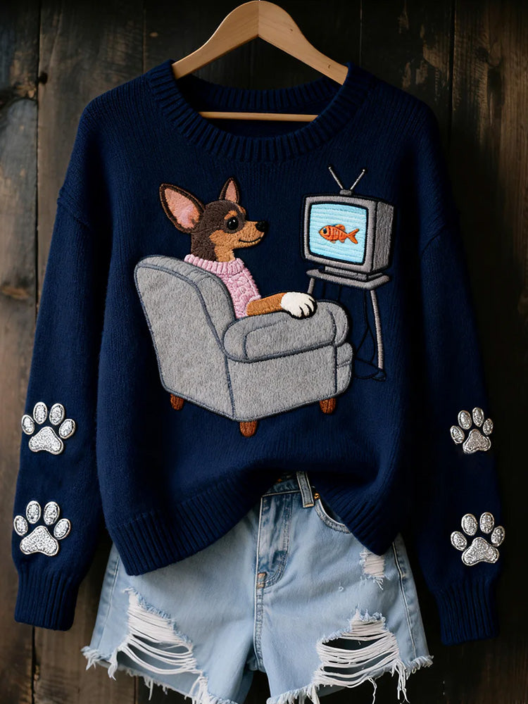 Women's Vintage Art Animal Print Cozy Knit Sweater artswardrobe