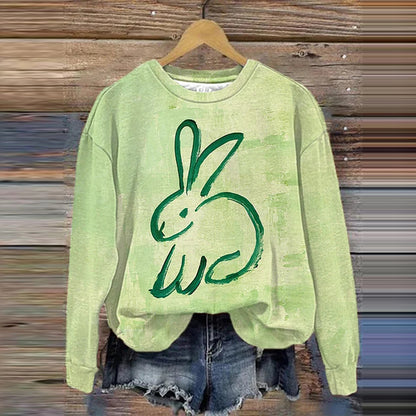 Fashion Casual Rabbit Art Print Round Neck Sweatshirt artswardrobe