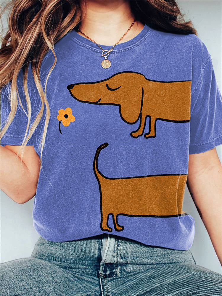 Comstylish Cute Dachshund Dog Print Casual T-shirt