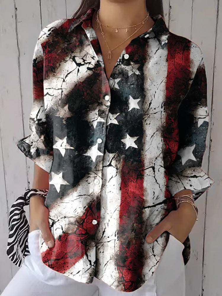 Comstylish Women's Independence Day American Flag Print Shirt