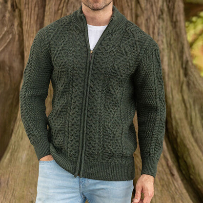 Men's Clan Fisherman Full Zip Aran Sweater Cardigan elevenforest