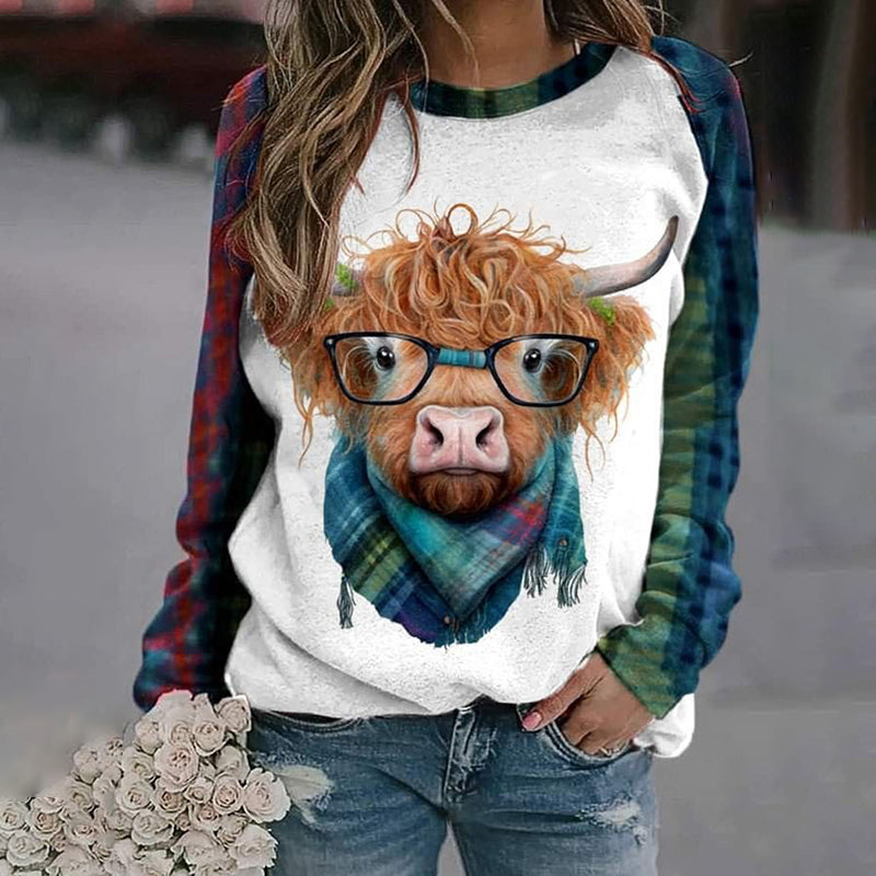 Comstylish Vintage Scotland Highland Cow Print Sweatshirt