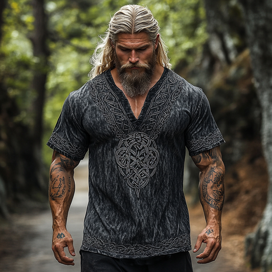 Men's Retro Viking Celtic Knot Art Linen Blend Shirt artswardrobe