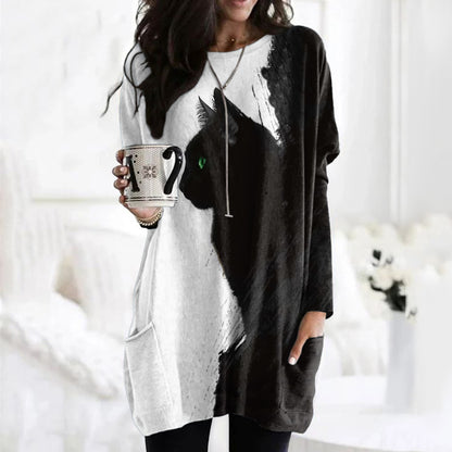 Comstylish Black Cats Embroidered Comfy Tunic