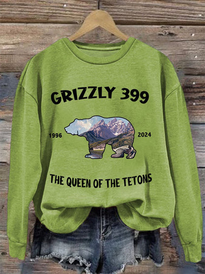 Comstylish Retro Grizzly 399 The Queen Of The Tetons 1996-2024 Print Sweatshirt
