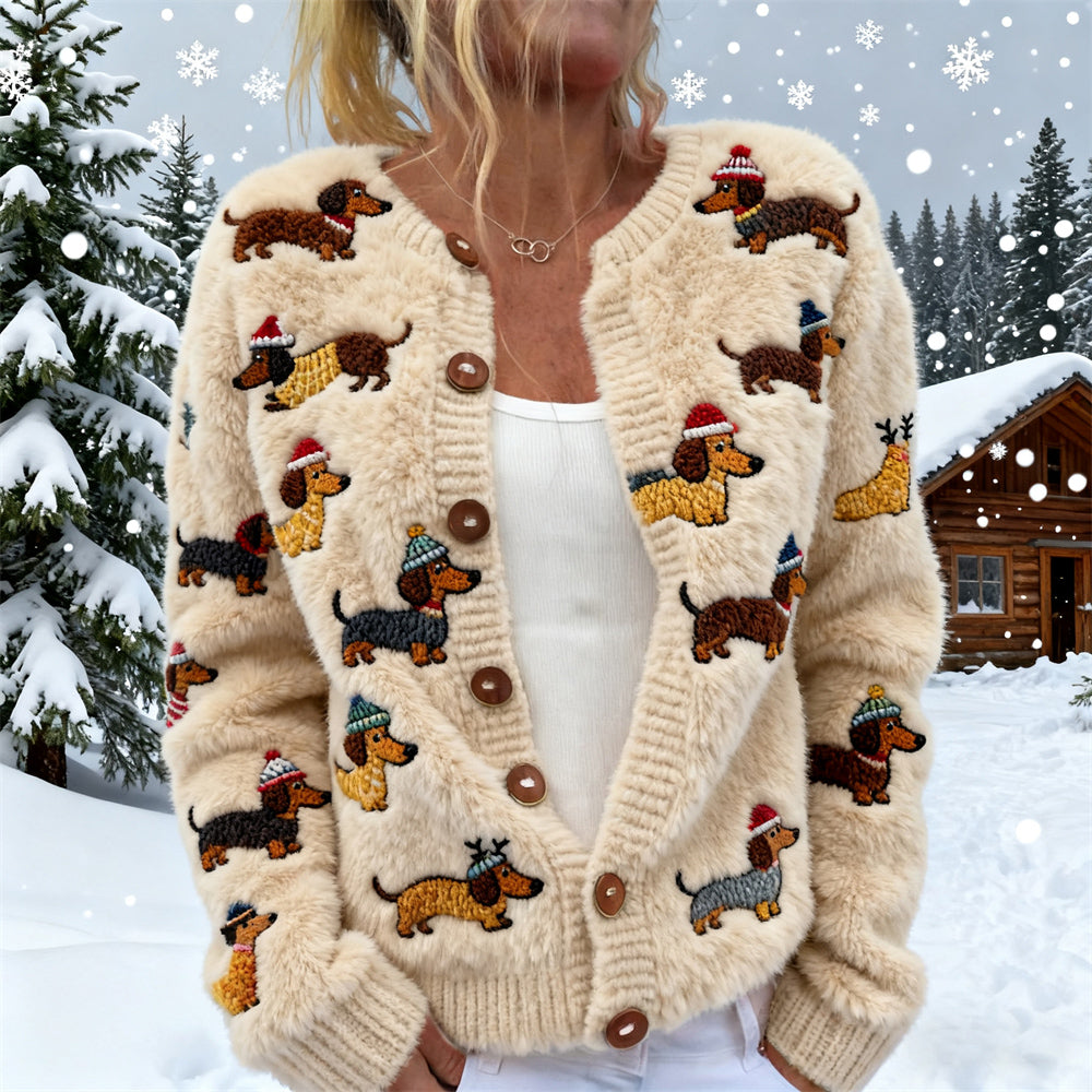 Comstylish Christmas Puppies Women's Flannel Cardigan