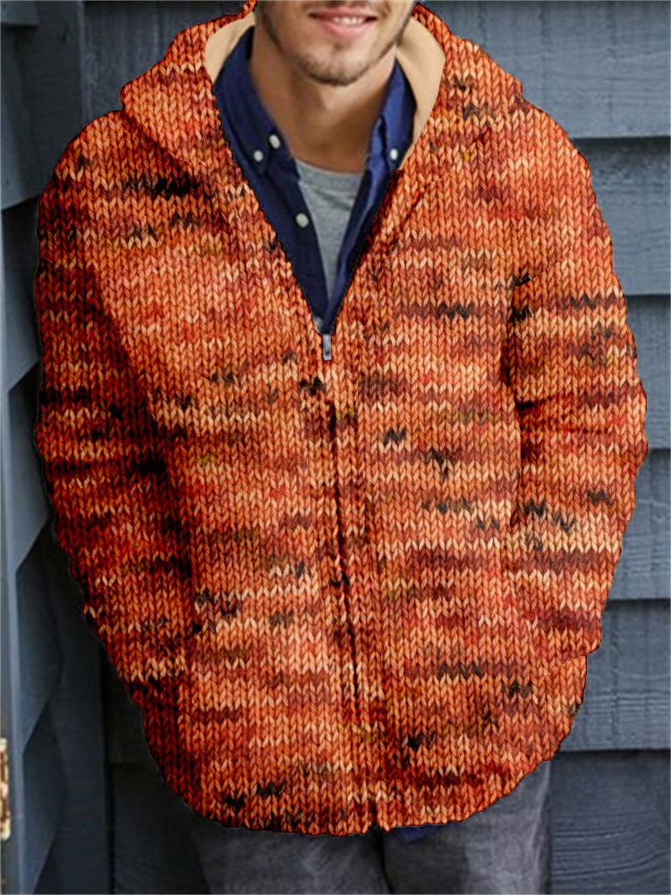 Men's Retro Speckled Cozy Full Zip Hooded Cardigan elevenforest