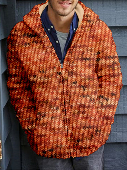Men's Retro Speckled Cozy Full Zip Hooded Cardigan elevenforest