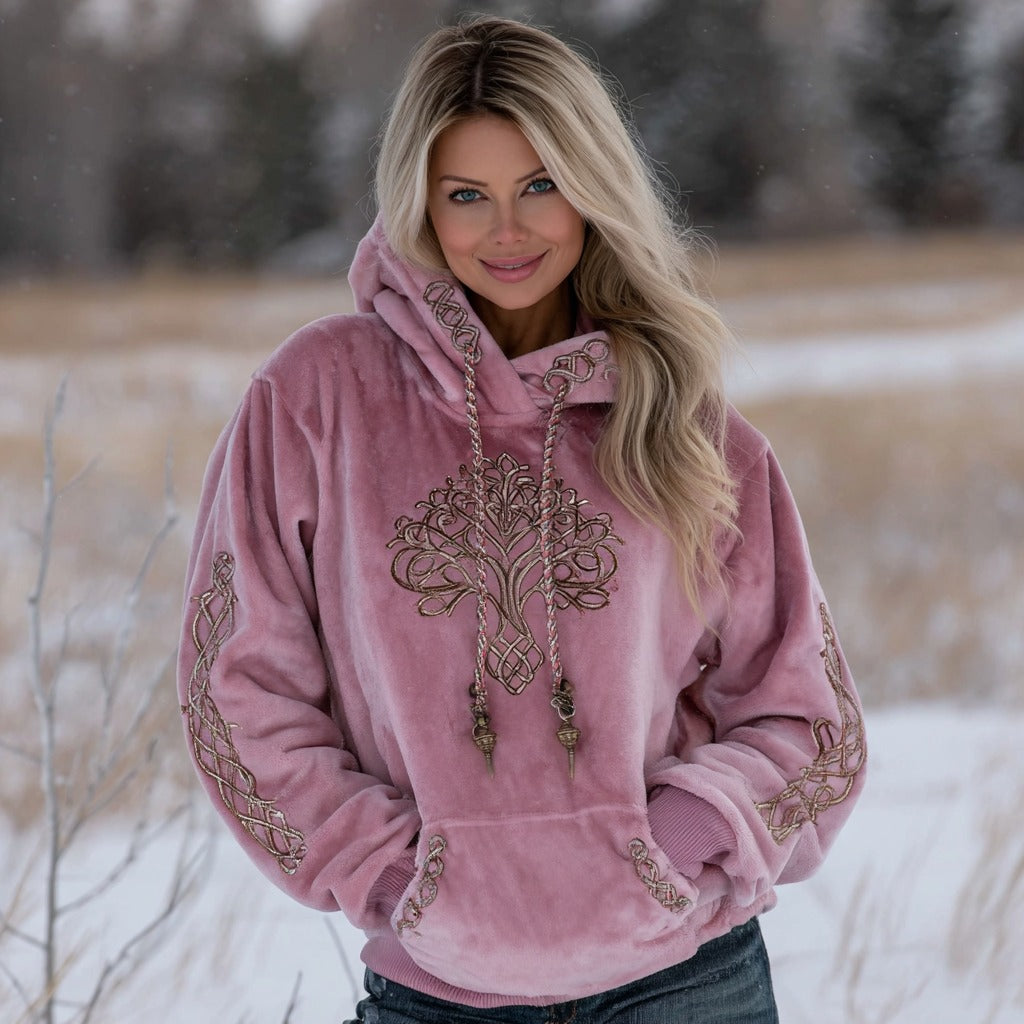 Comstylish Women's Vintage Viking Tree Of Life Art Pattern Casual Plush Hoodie