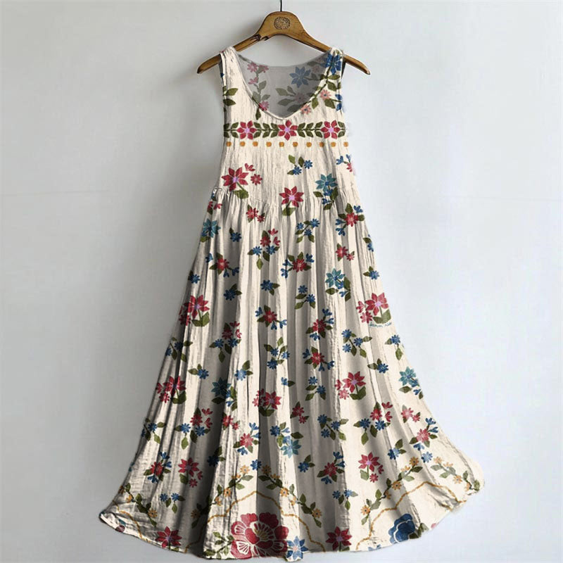 Women's Vintage Floral Embellished Pattern Art Print Round Neck Sleeve