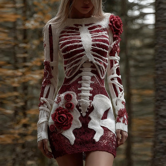 Classy Bloody Roses Skeleton Art Bandages Knit Sweater Dress artswardrobe
