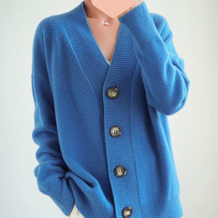 Vintage Loose Solid Color V Neck Buttoned Sweater Cardigan elevenforest