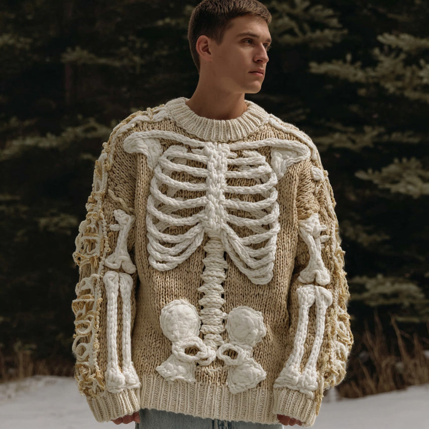Men's Halloween Anatomy Art Vintage Cozy Knit Sweater artswardrobe