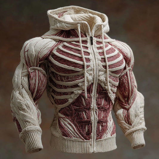 Men's Anatomical Art Warm Chunky Knit Zip-up Sweater artswardrobe