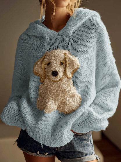 Classic Fuzzy Golden Retriever Dog Felt Cozy Knit Hooded Sweater artswardrobe