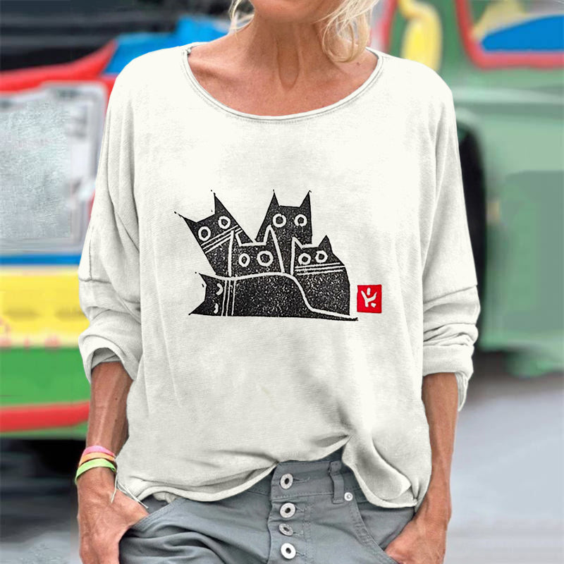 Cute Cat Family Pattern Vintage Washed T Shirt elevenforest