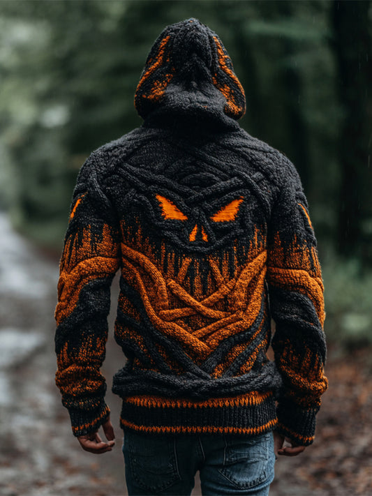 Halloween Evil Emoji Knit Art Men's Hooded Sweater Cardigan artswardrobe