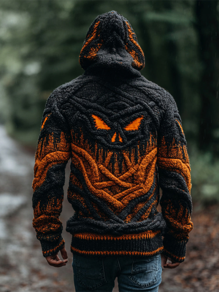 Halloween Evil Emoji Knit Art Men's Hooded Sweater Cardigan elevenforest